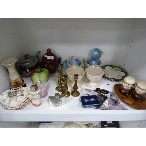 96 - Novelty jar and cover, sugar dispenser modelled as an apple, four sundae dishes, china plates, novel... 