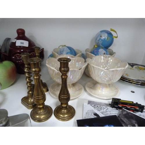 96 - Novelty jar and cover, sugar dispenser modelled as an apple, four sundae dishes, china plates, novel... 