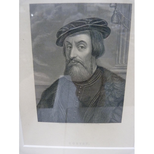 98 - Set of ten prints depicting portraits including Peter the Great, Rembrandt, Lord Palmerston, Cortez,... 