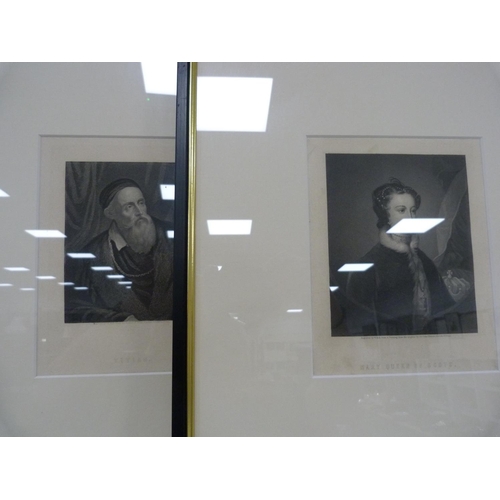 98 - Set of ten prints depicting portraits including Peter the Great, Rembrandt, Lord Palmerston, Cortez,... 