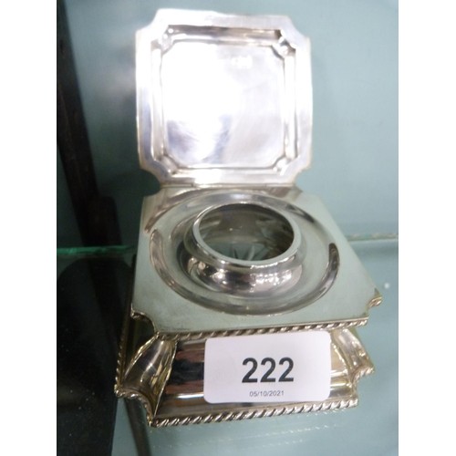 222 - Silver-mounted and glass inkwell.