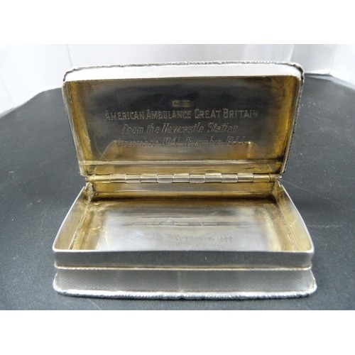 230 - Silver snuff box, engraved to the interior and dated 1944.