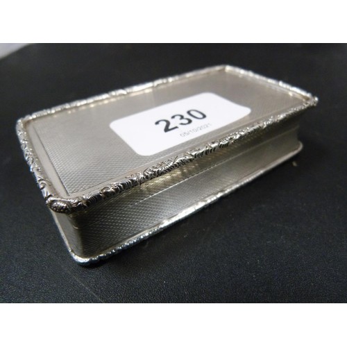 230 - Silver snuff box, engraved to the interior and dated 1944.