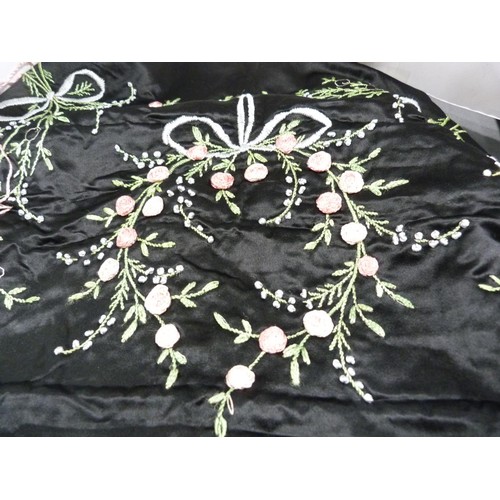 235 - Silk shawl, handkerchiefs, silk hat, purse with clip, beaded items, jet-coloured items, badge, small... 