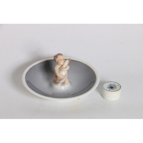 2 - Royal Copenhagen dish with child holding duck, modelled by V Waldorff, #3232, and a Royal Copenhagen... 