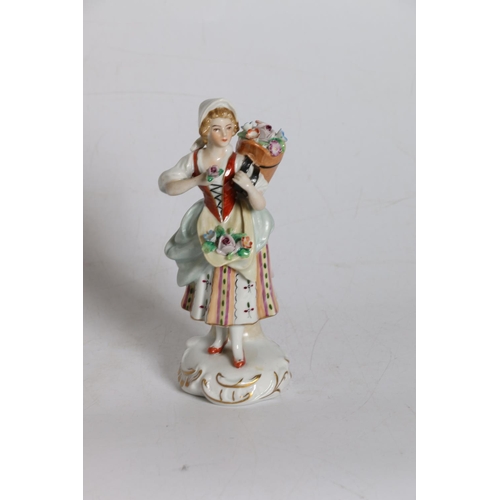 60 - Sitzendorf porcelain figure of a flower collector, 15cm tall.