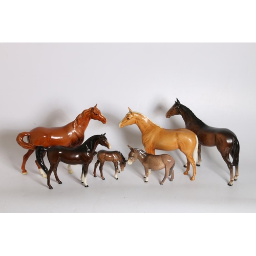 9 - Collection of Beswick model horses, and a model of a donkey. (a/f)