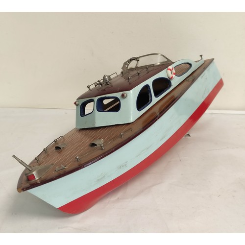 56 - Vintage wooden painted model boat with electric motor.