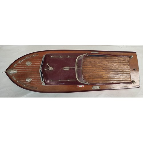 56 - Vintage wooden painted model boat with electric motor.