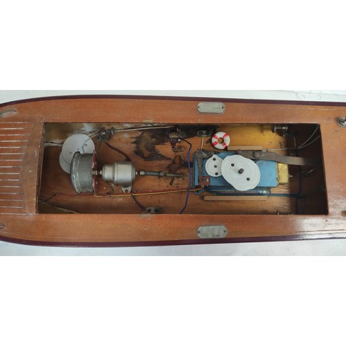 56 - Vintage wooden painted model boat with electric motor.