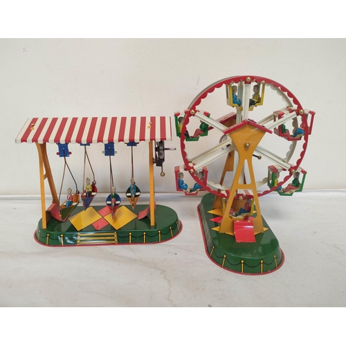 33 - Three German vintage mechanical clockwork circus themed tin toys by Josef Wagner to include a ferris... 