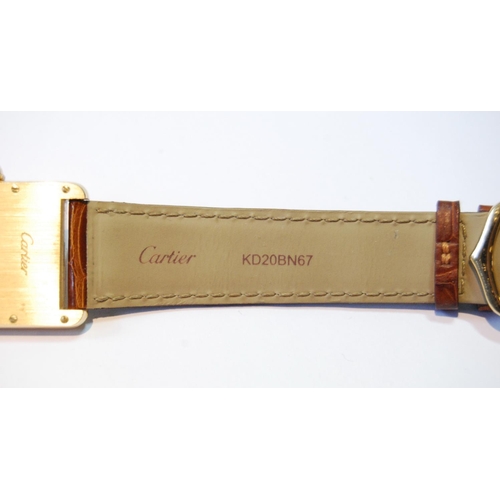 127 - Cartier 18ct gold Tank wristwatch, quartz, with date, 460442WX 2441, on strap with Cartier 18ct gold... 
