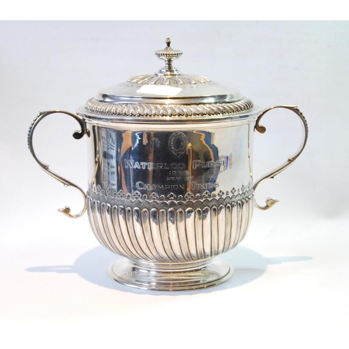 137 - Silver caudle cup and cover of late 17th century style, 'Waterloo Meeting 1956', by CS Harris & ... 