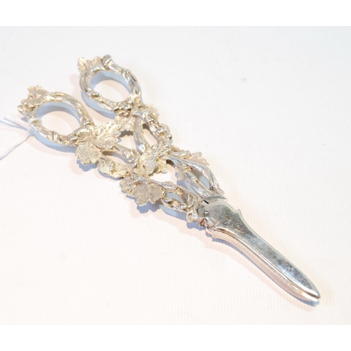 143 - Victorian silver grape scissors of fruiting vine pattern, by Martin & Hall, Sheffield 1890, 165g... 