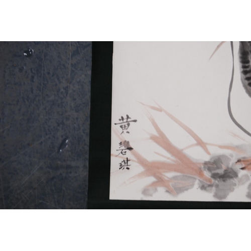 400 - 20th century Chinese scroll painting of two geese with calligraphic inscription, three-character sig... 
