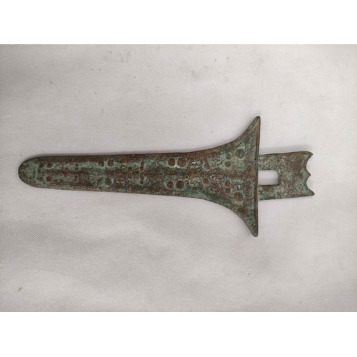 142 - Early Chinese bronze halberd and a bronze ceremonial sword blade.  (2).