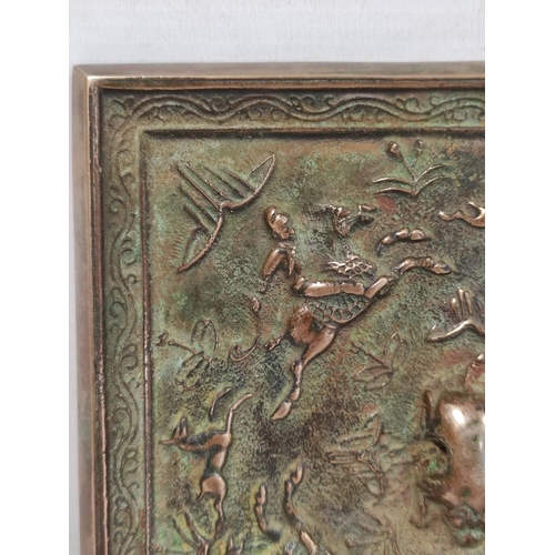 143 - Large Chinese Tang dynasty or later bronze square mirror, 15.5cm.