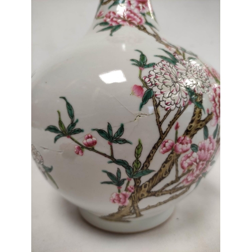 145 - Large Chinese famille rose bottle vase with peony branches and sprays, six character Yongzheng mark ... 