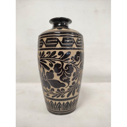 150 - Cizhou type carved vase, 22cm high.