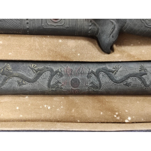 158 - Rare Chinese ink blocks in the form of a pair of swords, fitted box. Late Qing, early 20th century. ... 