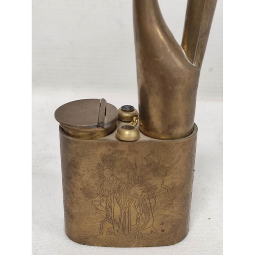 168 - Small Chinese brass water pipe, 21cm high.