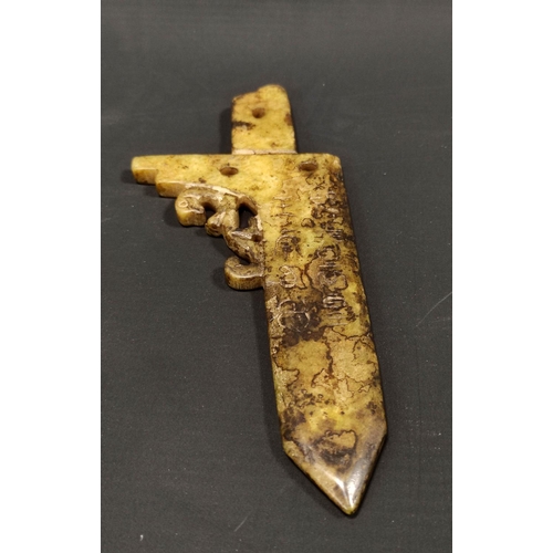 184 - Chinese jade carving of an archaic halberd, 16.5cm long.