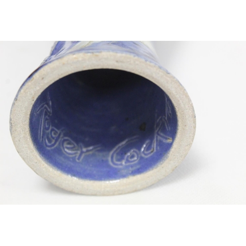 314 - Roger Cockram Devon studio pottery vase of twin handled tapered baluster form, decorated with leapin... 