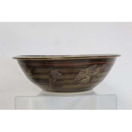 317 - Harry and May Davis Crowan Cornish studio pottery bowl of circular form with tenmoku glaze and wax r... 