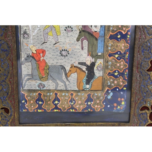 330 - MUGHAL SCHOOL. 2 gouache paintings of battle scenes, one with inscriptions, the other with decorativ... 