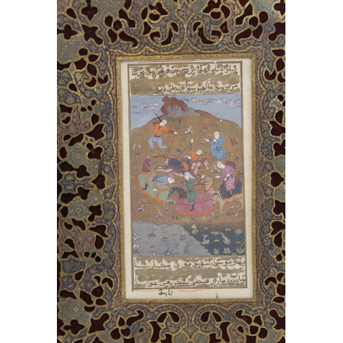 330 - MUGHAL SCHOOL. 2 gouache paintings of battle scenes, one with inscriptions, the other with decorativ... 