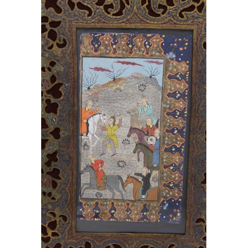 330 - MUGHAL SCHOOL. 2 gouache paintings of battle scenes, one with inscriptions, the other with decorativ... 