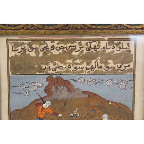 330 - MUGHAL SCHOOL. 2 gouache paintings of battle scenes, one with inscriptions, the other with decorativ... 