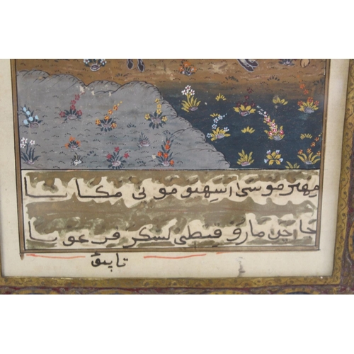 330 - MUGHAL SCHOOL. 2 gouache paintings of battle scenes, one with inscriptions, the other with decorativ... 