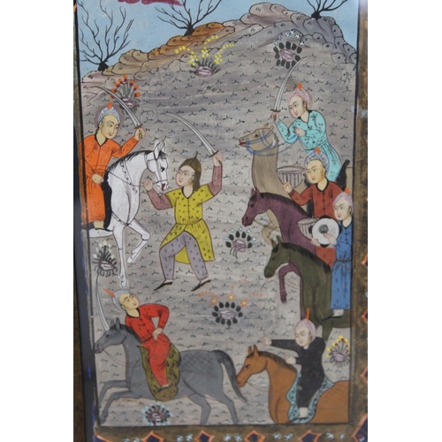 330 - MUGHAL SCHOOL. 2 gouache paintings of battle scenes, one with inscriptions, the other with decorativ... 