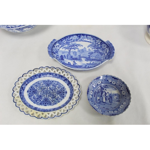 340 - Eight pieces of early 19th century blue and white transfer pattern pottery, including 