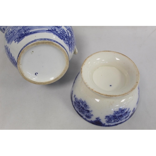 340 - Eight pieces of early 19th century blue and white transfer pattern pottery, including 