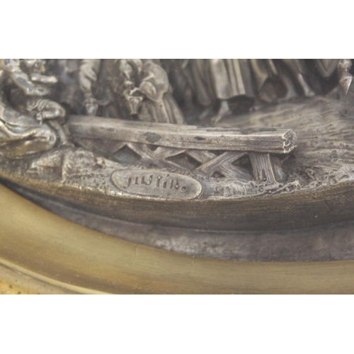 344 - Pair of 19th century Justin Mathieu high relief white metal panels depicting a crusader battle and a... 