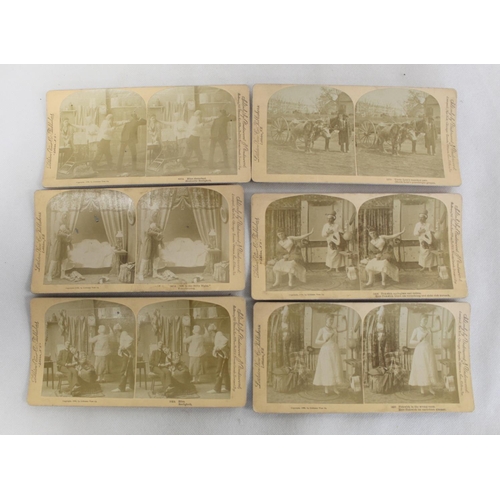 346 - Small collection of stereoscopic cards, mainly American views, some humorous, domestic scenes and ot... 