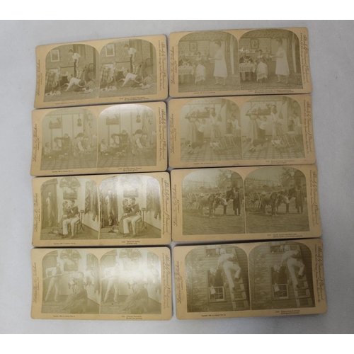 346 - Small collection of stereoscopic cards, mainly American views, some humorous, domestic scenes and ot... 