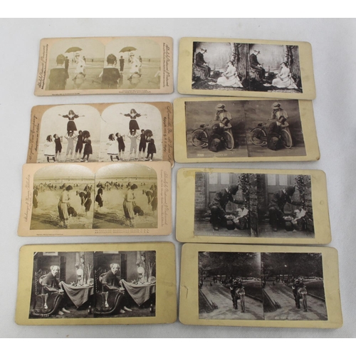 346 - Small collection of stereoscopic cards, mainly American views, some humorous, domestic scenes and ot... 