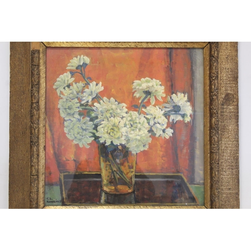 356 - ETHEL LOUISE RAWLINS (BRITISH 1877-1962 EXHIBITED 1900-40).Still life of chrysanthemums.Oil on panel... 