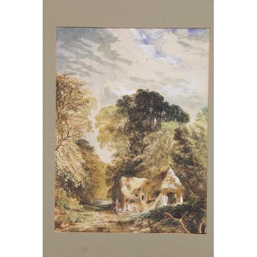 363 - SAM BOUGH (1822-1878).A country lane with cottage.Watercolour heightened with white.35.5cm x 25.5cm.... 