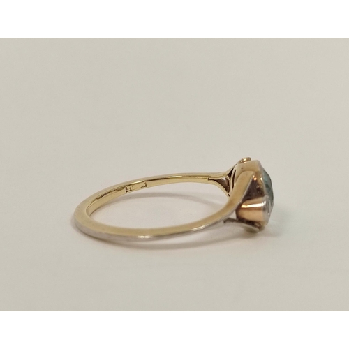 102 - Zircon and diamond ring in gold fronted with platinum. Size 'J'. Zircon scratched.