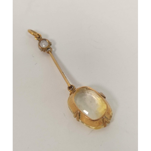 109 - Gold pendant, probably yellow sapphire '9ct', a cameo ring and a pair of ball earrings. 