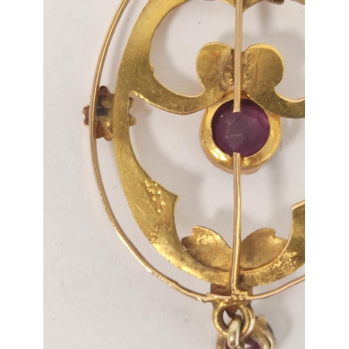 112 - Gold oval pendant of Art Nouveau style with amethyst on gold Prince of Wales necklet '9ct', 3.9g.