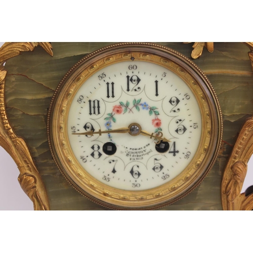 117 - Mantel clock by Marti, Paris, with florally decorated dial in ormolu mounted queen onyx marble case ... 