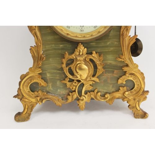 117 - Mantel clock by Marti, Paris, with florally decorated dial in ormolu mounted queen onyx marble case ... 