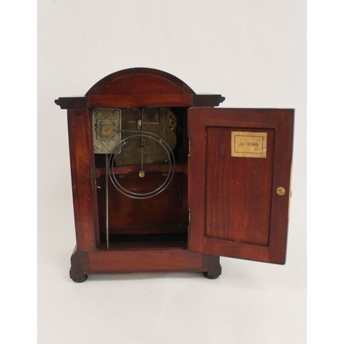 118 - Edwardian period mantle clock in inlaid rosewood case with break arch. 32cm. 