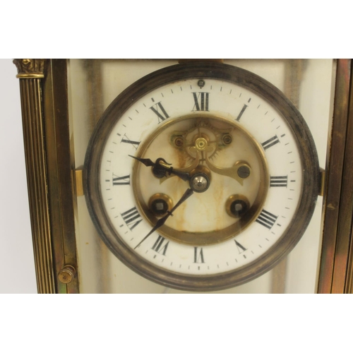 126 - French mantel clock of 'four glass' style with visible escapement, 'mercury' pendulum and fluted col... 