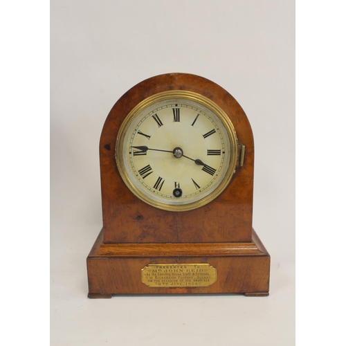 131 - Junghans mantel clock in stained beech case, 43cm and a timepiece in arched case, 1906, 24cm. (2).